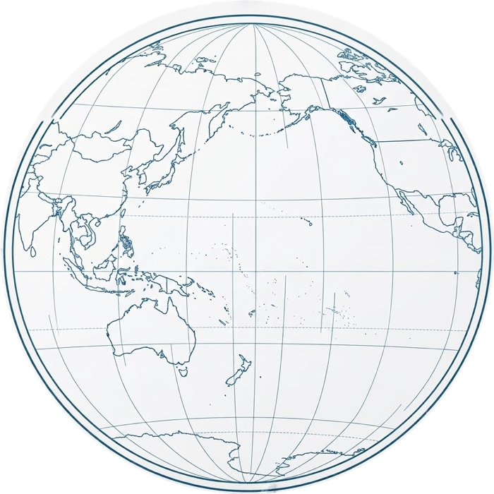 Globe centered on the Pacific and Japan, marking Tokyo