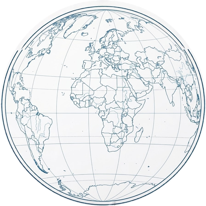 Globe centered on Europe and Africa, marking London